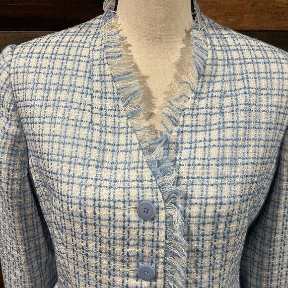 Women's Beautiful Spring Fashion Instinct Blue & White Tweed Blazer, Size 8 - Picture 2 of 10